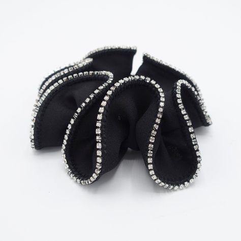 Black Scrunchies, Hair Elastic, Handmade Hair Accessories, French Barrette, Braided Headband, Hair Elastics, Crystal Hair, Black Rhinestone, Knot Headband