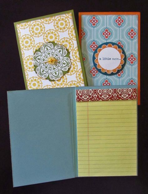 Mini Legal Pads covered Notepad Crafts, Altered Composition Books, Post It Note Holders, Note Pad Covers, Mini Notepad, Office Store, Until Next Time, Note Holders, Paper Crafts Card