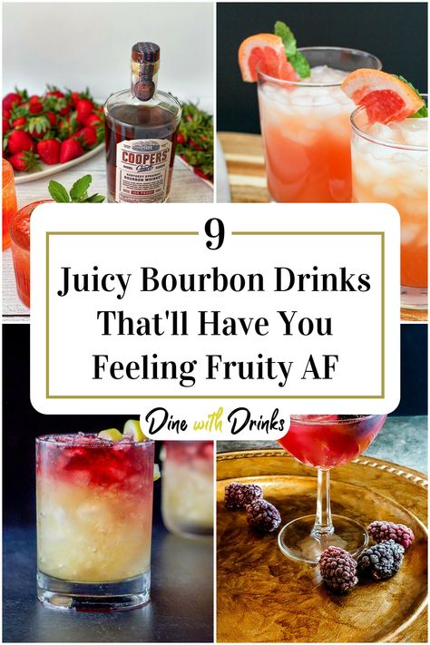 Collage of 4 fruity bourbon cocktails. Fruity Bourbon Cocktails, Strawberry Bourbon Cocktail, Cocktails For Diabetics, Bourbon Mixed Drinks, Fruit Drinks Recipes, Whiskey Drinks Recipes, Fruity Mixed Drinks, Bourbon Cocktail Recipe, Strawberry Drinks