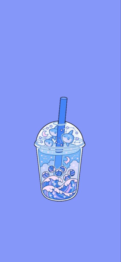 Ocean boba Cute Boba Wallpaper, Brown Boba Wallpaper, Stitch Boba, Boba Wallpaper, Blue Boba Aesthetic, Purple Boba Tea Aesthetic, Blue Bubble Tea, Cute Backrounds, Laptop Organization