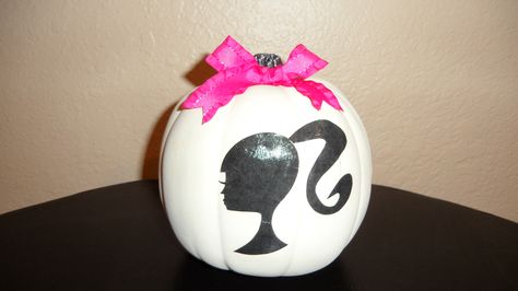 My diy Barbie pumpkin. Barbie Pumpkin, Pumpkin Story, Book Character Pumpkins, My Diy, Train Pumpkin, Cute Pumpkin Carving, Character Pumpkins, Tall Pumpkin, Pumpkin Decorating Contest