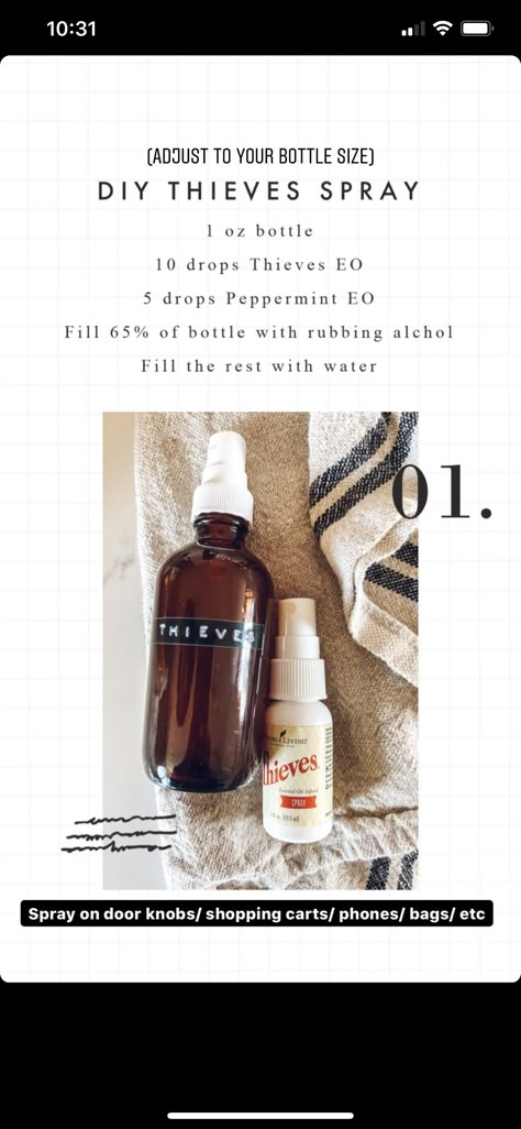 Diy Thieves, Thieves Spray, Room Spray Recipe, Young Living Oils Recipes, Living Oils Recipes, Thieves Essential Oil, Young Living Essential Oils Recipes, Essential Oils Guide, Essential Oils Cleaning