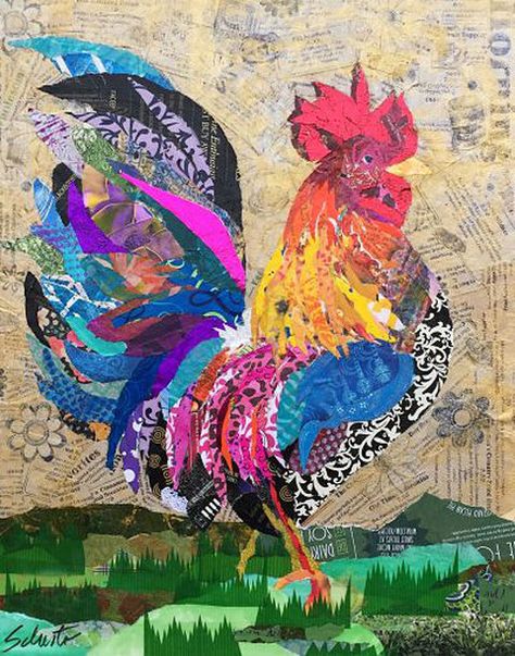 karlaschuster Mixed Media Chicken Art, Karla Schuster, Paper Mosaics, Quilt Collage, Chicken Quilt, Paper Mosaic, Collage Art Projects, Paper Collage Art, Magazine Collage