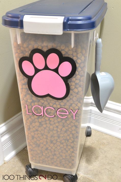 Personalized Pet Food Container | 100 Things 2 Do Food Silhouette, Comfy Dog Bed, Pet Store Ideas, Small Dog Accessories, Dog Feeding Station, Pet Food Container, Pet Food Containers, Dog Food Container, Colorful Hairstyles