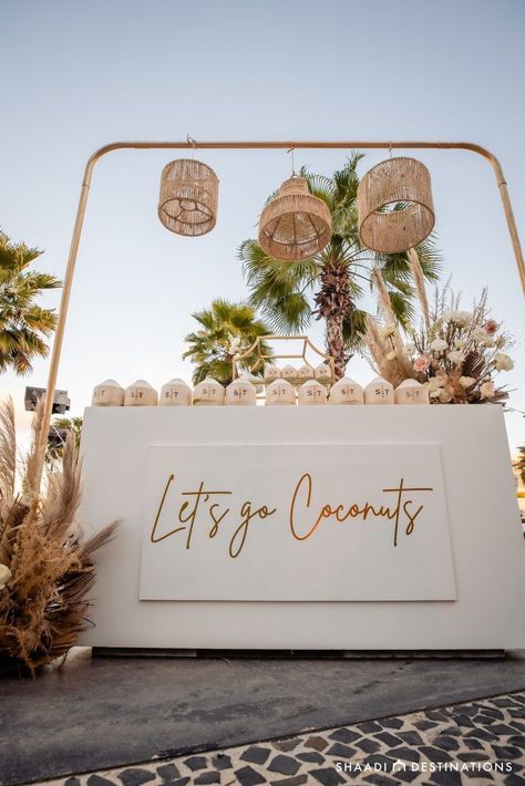 Coconut Bar, Indian Destination Wedding, Event Bar, Fiesta Tropical, Coconut Bars, Popcorn Bar, Christmas Float, Bali Wedding, Welcome To The Party