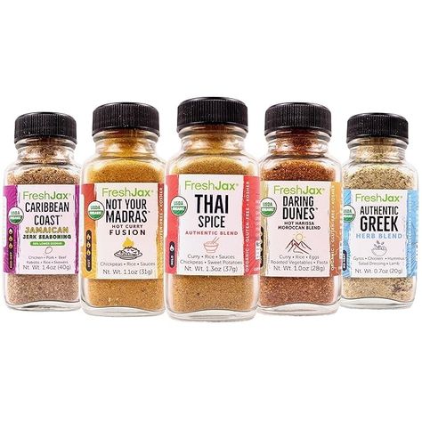 Amazon.com : FreshJax Hot & Spicy Seasoning Gift Set | Pack of 5 Organic Hot & Spicy Seasoning Set | Gift Sets for Men | Spices and Seasonings Sets for Cooking : Grocery & Gourmet Food Jamaican All Purpose Seasoning, Curry Spices Blend, Curry Seasoning Spice Mixes, Simply Organic Spices, Spice Gift Set, Thai Spices, Roasted Vegetable Pasta, Premium Spices, Spice Gift