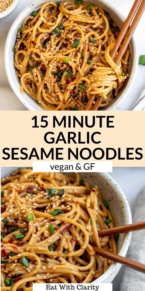 Garlic Sesame Noodles, Resep Pasta, Plats Healthy, Sesame Noodles, Noodle Recipe, Health Dinner Recipes, Gluten Free Recipes Easy, Gf Recipes, Vegan Dinner Recipes