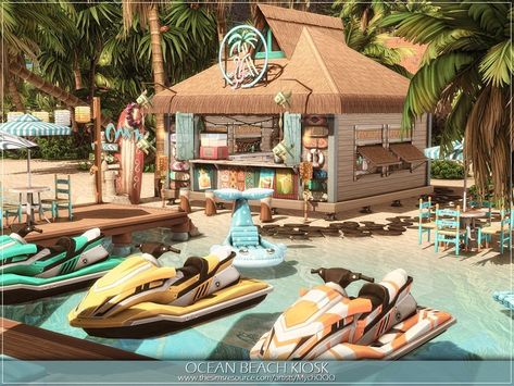 Beach Kiosk, Sims 4 Beach House, Beach House Room, The Sims 4 Lots, Sims 4 Kitchen, Sims 4 Bedroom, Sims 4 House Plans, Tumblr Sims 4, Sims 4 House Design