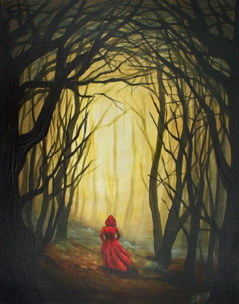 Learn to paint Red riding hood in a dark forest with Glow  with an apple acrylic painting tutorial Fairy Tale Painting, Apple Acrylic, Painting Picasso, Tube Painting, Red Riding Hood Art, Art Sherpa, The Art Sherpa, Forest Drawing, Fairy Stuff