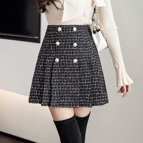 Smarter Shopping, Better Living! Aliexpress.com Womens Pleated Skirt, Shorts Skirt, Wool Mini Skirt, Skirts Women, Tweed Mini Skirt, Skirt Pleated, Elegant Skirt, Pleated Shorts, Vintage Plaid