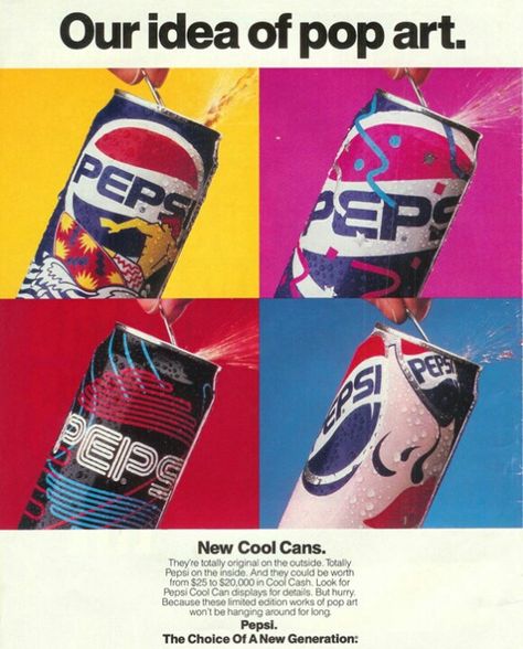 80's Pepsi Poster Pepsi Advertisement, 80s Ads, Art Coursework, Pepsi Ad, The Velvet Underground, Clock Vintage, Retro Ads, Pepsi Cola, Commercial Art