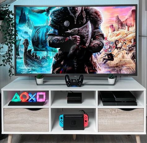 Tv Console Cabinet, Nerd Room, Console Cabinet, Gamer Room, Pc Setup, Gaming Room, Tv Console, Apartment Ideas, Game Room