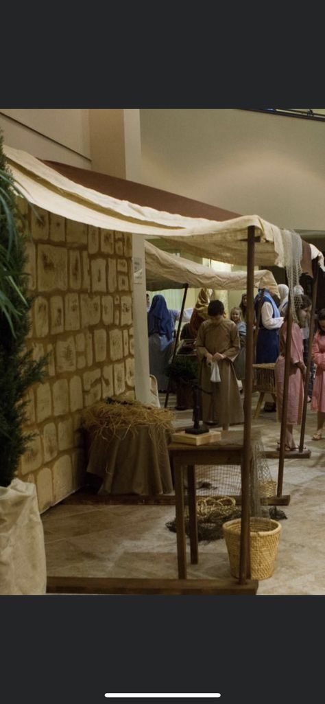 Bible Scenes Backdrops, Bethlehem Stage Props, Night In Bethlehem Decorations, Egyptian Vbs Decorations, Bethlehem Inn Stage Prop, Bethlehem Set Design, Biblical Marketplace Ideas, Bible Times Decorations, Bethlehem Marketplace Ideas