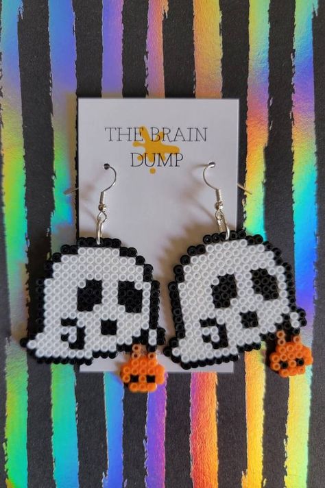 TheBrainDumpShop - Etsy UK Ghost Perler Beads, Hama Beads Jewelry, Hama Beads Halloween, Perler Earrings, Perler Bead Designs, Mini Boo, Rainbow Loom Designs, Hamma Beads, Art Perle