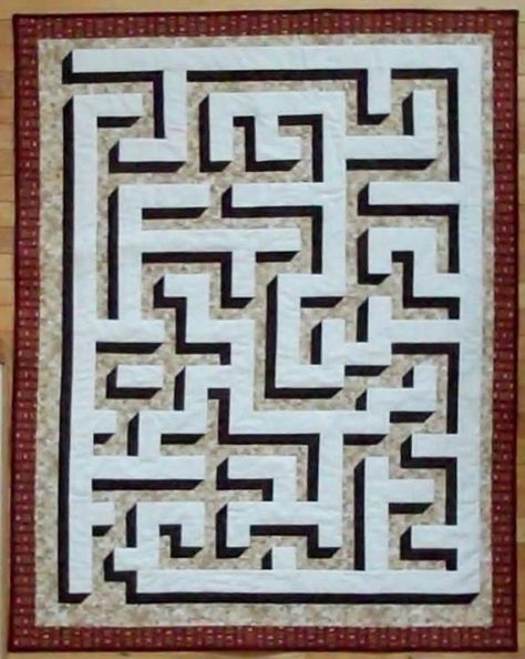 3D Maze 55x43, $10 Labrynth Quilt Pattern, Labyrinth Ideas, Dimensional Quilts, Labyrinth Quilt, Maze Quilt, Illusion Quilts, Labyrinth Walk, 3d Maze, Optical Illusion Quilts