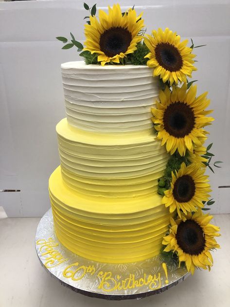 Flower Theme Cake, Filler Flowers, Sweet 16 Party, Yellow Sunflowers, Flower Theme, First Birthday Party Themes, Easy Cake Decorating, Tier Cake, Elegant Wedding Cakes