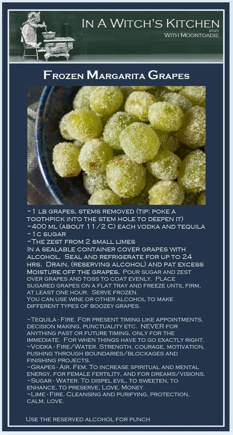 Margarita Grapes, Frozen Grapes Recipe, Witch's Kitchen, Christmas Appetizers Easy, Adult Beverages Recipes, Frozen Margarita, Kitchen Witch Recipes, Frozen Grapes, Grape Recipes