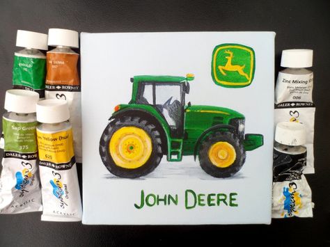 Tractor Painting Canvas Easy, Tractor Painting Easy, Tractor Painting, Case Tractors, Deer Painting, John Deere Tractor, Acrylic Painting Lessons, Cow Painting, Cute Paintings