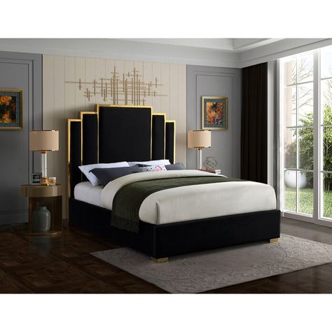 Contemporary King Bed, Velvet Upholstered Bed, Bedroom Bed Design, Velvet Bed, Meridian Furniture, Contemporary Bed, Bedroom Furniture Design, Upholstered Platform Bed, Upholstered Beds