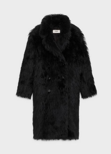 double-breasted coat in hairy shearling | CELINE Official Website Celine Coat, Handbags Leather, Double Breasted Coat, Advertising Campaign, Leather Goods, Double Breasted, Fur Coat, Ready To Wear, Coats Jackets