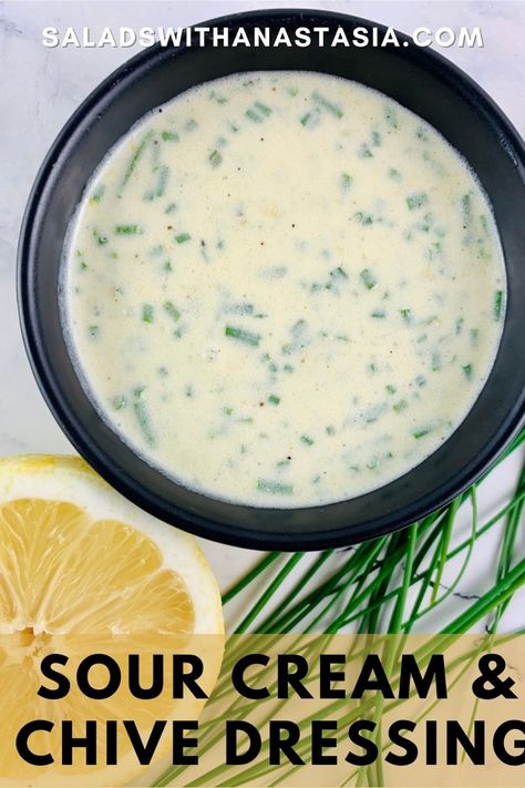 Sour Cream & Chive Dressing makes a great salad dressing or dipping sauce for appetizers. Perfect to serve at a party or barbecue! Made from scratch t is so much better than store-bought. Learn how to make it at home. #dressing #homemade #easy #recipe #sourcream #glutenfree #healthy #creamydressing #ranch #buttermilk Dill Salad Dressing, Chive Dressing, Canned Salmon Salad, Sour Cream Dressing, Dressing Vinaigrette, Dill Salad, Sour Cream Substitute, Salad Mixes, Creamy Salad