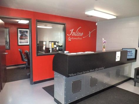 Shop Office Ideas, Auto Shop Ideas, Mechanic Shop Decor, Waiting Room Ideas, Waiting Room Design, Business Office Decor, Automotive Repair Shop, Office Waiting Rooms, Tire Shop