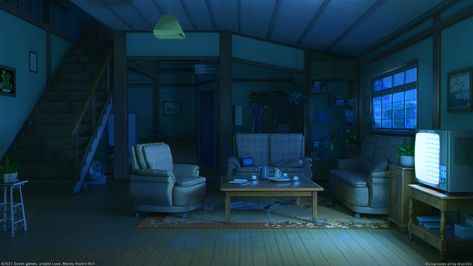 Dark Room Drawing, Dark House Interior, Japan Living Room, 1900s House, Night Interior, Visual Novel Game, Club Background, Night Room, Gacha Background