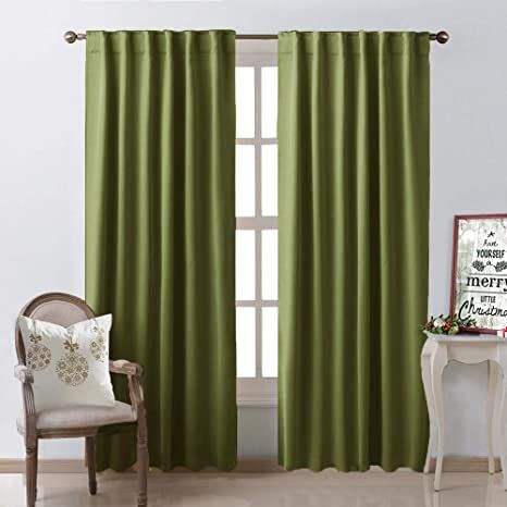 NICETOWN Living Room Blackout Draperies Curtains - (Olive Green Color) W52 x L84, 2 Pieces, Room Darkening Window Blackout Drape Panels on Christmas & Thanksgiving Green Curtains Living Room, Painted Window Panes, Olive Green Curtains, Green Sheer Curtains, Orange Curtains, Green Drapes, Living Room Drapes, Yellow Curtains, Curtains And Draperies