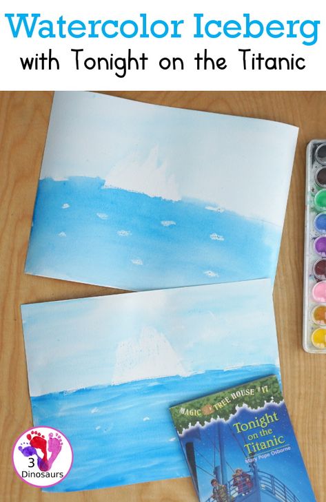 Titanic Stem Activities, Titanic Crafts Projects, Iceberg Art For Kids, Titanic Art For Kids, Titanic Activities For Kids, Titanic Crafts For Kids, Iceberg Craft, Titanic Craft, Iceberg Watercolor