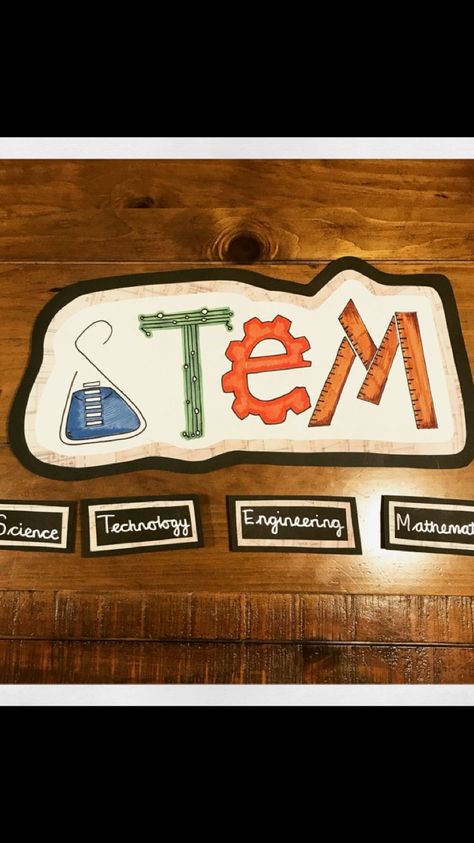 Stem Sign Classroom, Stem Posters For Classroom, Stem Display Board, Stem Poster Ideas, Stem Bulletin Board Ideas Preschool, Stem Poster Design, Stem Lab Design Classroom, School Exhibition Ideas Display, Stem Decorations