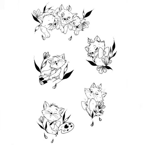 Disney Trio Tattoos, Disney Cats Tattoo, Oliver And Company Tattoo, Marie Tattoo Aristocats, Marie Aristocats Tattoo, Aristocats Tattoo, Marie Tattoo, Tiny Disney Tattoo, Tattoo Planning