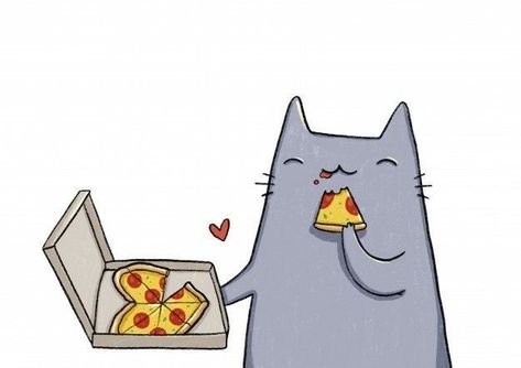 Cat Eating Pizza, Nice Painting, Pizza Art, Cat Eating, Pizza Ideas, Raven Bird, Eating Pizza, Gray Cat, Pizza Party