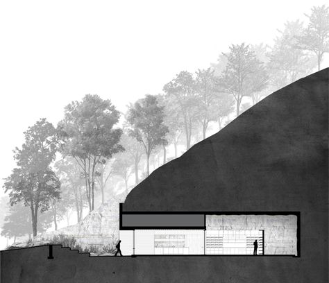 Cave Architecture, Underground Lair, Underground Building, Health Care Center, Snow Cabin, Museum Plan, Galleries Architecture, Cave Drawings, Cave Hotel