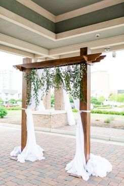 wood wedding arch with greenery - Luke & Ashley Photography Wedding Arch Wood Rustic, Wedding Arbour Ideas, Wedding Arch Plans Free, Wedding Arch Wooden, Arbor Decorations Wedding, Wedding Arch With Greenery, Wood Wedding Arch, Arch With Greenery, Wood Wedding Arches