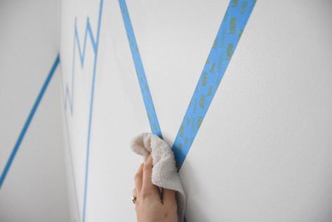 Looking for an amazing kids room or nursery decor idea? DIY this painted mountain range mural - easy and budget friendly! Perfect for a graphic, black and white, camping, adventure style room. Head on over to the blog for the full how-to tutorial. Diy Mountain Painting, Wall Painting Kids Room, Diy Mountain Mural, Mural Tutorial, Nurseries Ideas, Dream Bedroom Luxury, Painting Kids Room, Diy Mountain, Baby Boy Nursery Woodland