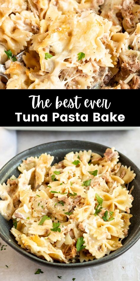 This tuna pasta bake is made creamy, flavorful, and delicious. It is made with canned tuna, mozzarella cheese, and simple ingredients. Pasta With Canned Tuna, Canned Tuna And Pasta Recipes, Recipes For Canned Tuna, Meals With Canned Tuna, Recipes With Canned Tuna, Tuna Pasta Recipes, Tuna Recipes Canned, Tuna With Rice, Canned Tuna Pasta