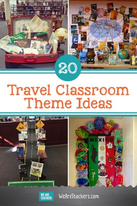 Travel Classroom Theme Ideas - Bulletin Boards, Decor, and More Travel Classroom Decor, Travel Bulletin Boards, Travel Classroom, Classroom Theme Ideas, School Wide Themes, Travel Theme Decor, Decor For Classroom, Travel Theme Classroom, Around The World Theme