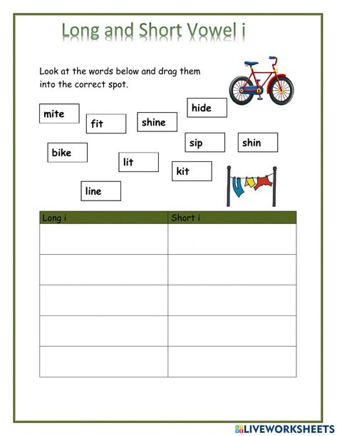 Short And Long A Worksheets, Short I Worksheets, Long And Short Vowel Sounds, I Worksheet, Blends Worksheets, Long Vowel Sounds, Vowel Worksheets, Long Vowel, Short Vowel Sounds