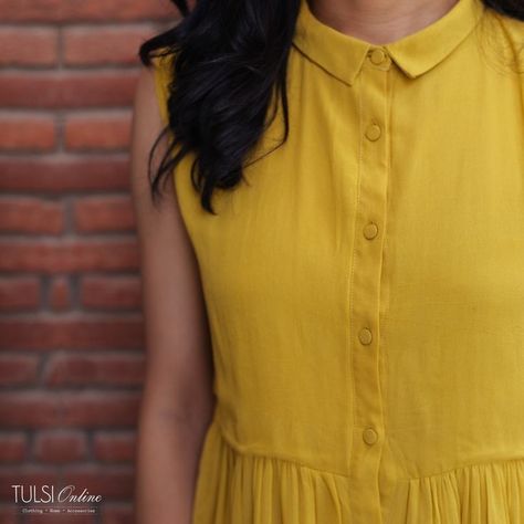 Collar Neck Frock, Yellow Designer Dress, Kurty Pattern, Yellow Frock, Georgette Kurtis, Designer Dresses Elegant, Cotton Dress Pattern, Simple Frock Design, Casual Frocks