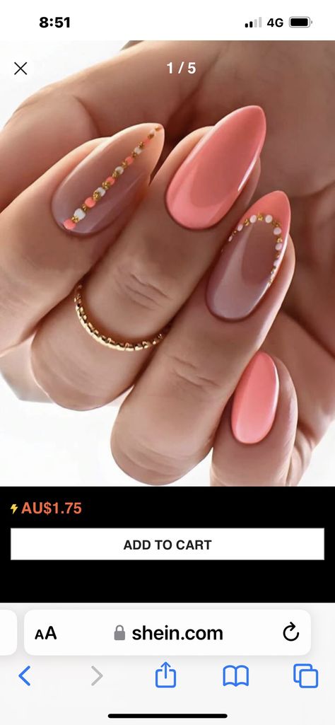 Almond Nails Designs Neutral Colour, Peach Short Nails With Designs, Peach Nails Ideas, Peach Fuzz Nails Design, Salmon Colored Nails, Uñas Color Salmon, Peach Nail Designs, Color Durazno, Hoco Nails