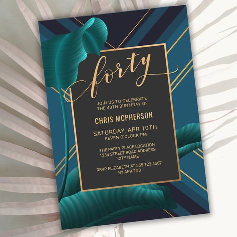 Luxurious Tropical Foliage 40th Birthday Party Invitation Birthday Parties For Adults, 40th Birthday Party Themes, 40th Birthday Themes, 40th Birthday Quotes, Party Invitations Birthday, 40th Birthday Party Ideas, 40th Birthday Party Invites, 40th Birthday Ideas, Adult Party Themes