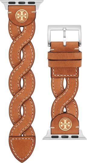 Free shipping and returns on Tory Burch Braided Leather 20mm Apple Watch® Watchband at Nordstrom.com. Bring rustic texture to your sleek Apple Watch with this twisted and topstitched leather strap branded by two gleaming enamel medallions. Apple Watch Straps Women, Gucci Apple Watch Band, Hair Bags, Watch Bands Leather, Tory Burch Watch, Apple Watch Bands For Women, Apple Watch Wristbands, Apple Watch Bands Women, Leather Apple Watch Band