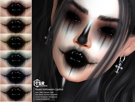 The Sims Resource - Raven Halloween Lipstick Halloween Lipstick, Raven Halloween, Trad Goth Makeup, Skin Piercing, Sims 4 Piercings, Makeup Cc, Punk Makeup, Gothic Hairstyles, Sims 4 Cc Makeup