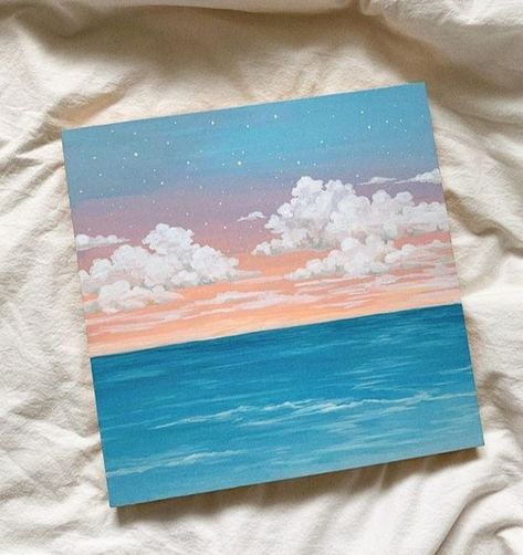 Ocean Scene Painting, Sky Art Painting, Canvas For Beginners, Small Canvas Paintings, Cute Canvas Paintings, Canvas Drawings, Soyut Sanat Tabloları, Easy Canvas Painting, Canvas Painting Designs