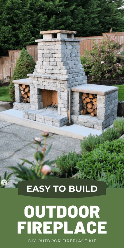 Outdoor Fireplace Diy, Build An Outdoor Fireplace, Build Outdoor Fireplace, Outdoor Fireplace Kits, Fireplace Diy, Stacked Stone Fireplaces, Diy Outdoor Fireplace, Fireplace Kits, Stone Fireplaces