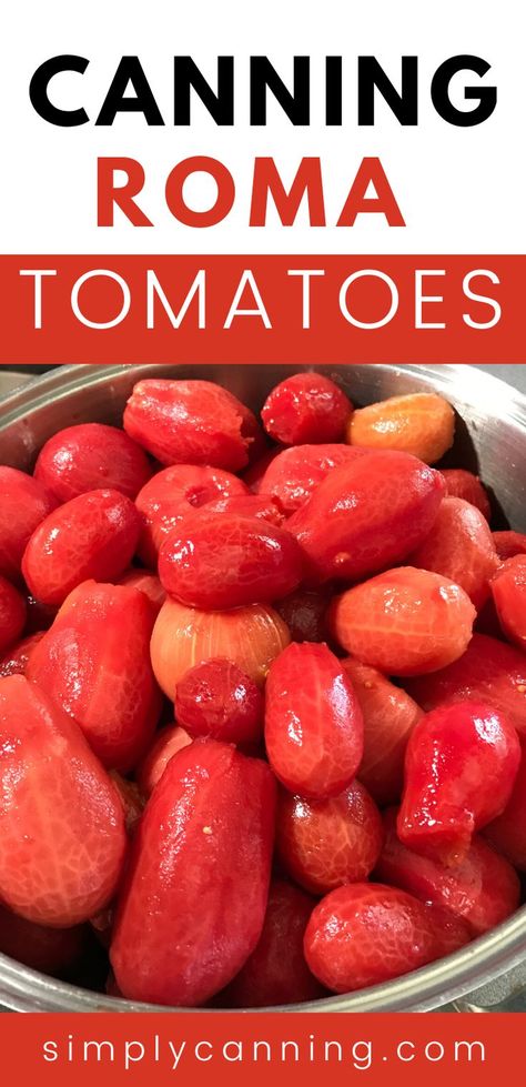 Canning Roma Tomatoes: Why the Long Processing Time? Canning Plum Tomatoes, Canning Whole Roma Tomatoes, Can Roma Tomatoes, Roma Tomato Canning Recipes, Water Bath Canning Recipes Tomatoes, Canning Roma Tomatoes Recipes, Canning Roma Tomatoes, Roma Tomatoes Recipes, Canning Tomatoes Water Bath