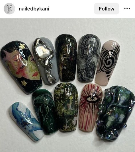 Forest Inspired Nails, Japan Inspired Nails, 3d Jellyfish, Japan Summer, Nail Art For Beginners, Grunge Nails, Pretty Gel Nails, Summer 24, Dream Nails