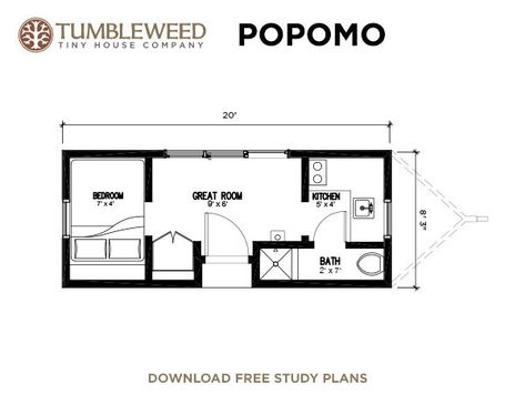 Popomo Plans - House to Go Green Building Plans From Tumbleweed homes This would work for me! This is the smaller trailer version --  can't do stairs, much less ladders! Tiny Cabin Floor Plans, Tumbleweed Tiny Homes, Tiny House Company, Cabin Floor, Tiny House Layout, House Plans One Story, Tiny House Trailer, Cabin Floor Plans, Small House Floor Plans