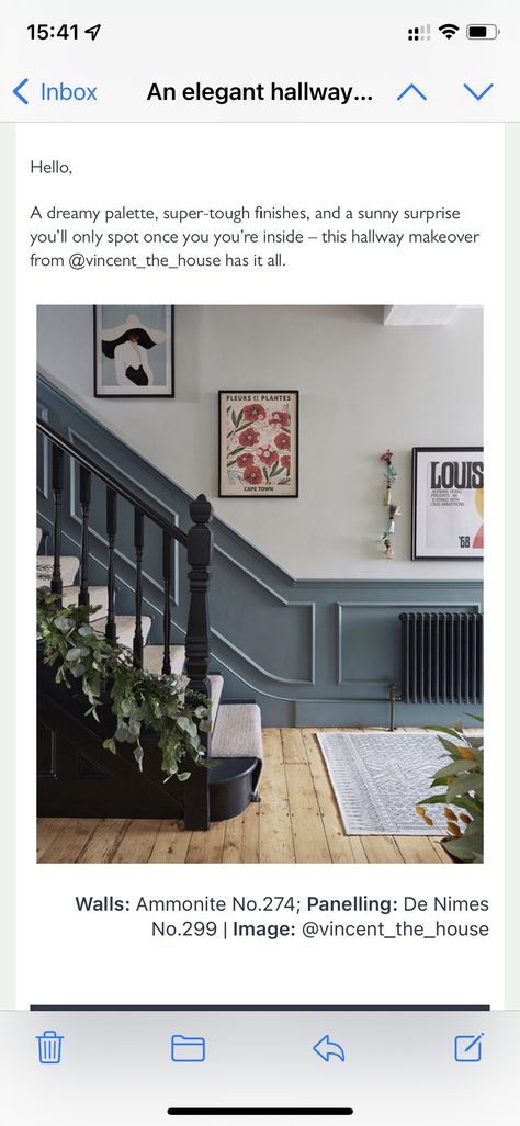 Stairs Colour Ideas, Blue Hallway Ideas, Stairway Renovation, Hallway Colour Ideas, Stairs And Landing Ideas, Minimalist Staircase, Edwardian Hallway, Hallway Wall Colors, Hoarder House