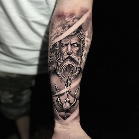 awesome 25 Coolest Poseidon Tattoo Trident Forearm Tattoo Men, Poseidon Arm Tattoo, Poseidon Tattoo Forearm, God Of Sea Tattoo, Posiden Tattoo Forearm, Poisidons God Tattoo, King Triton Tattoo, Poseidon Tattoo Sleeve, Posiden Tattoo Sleeve